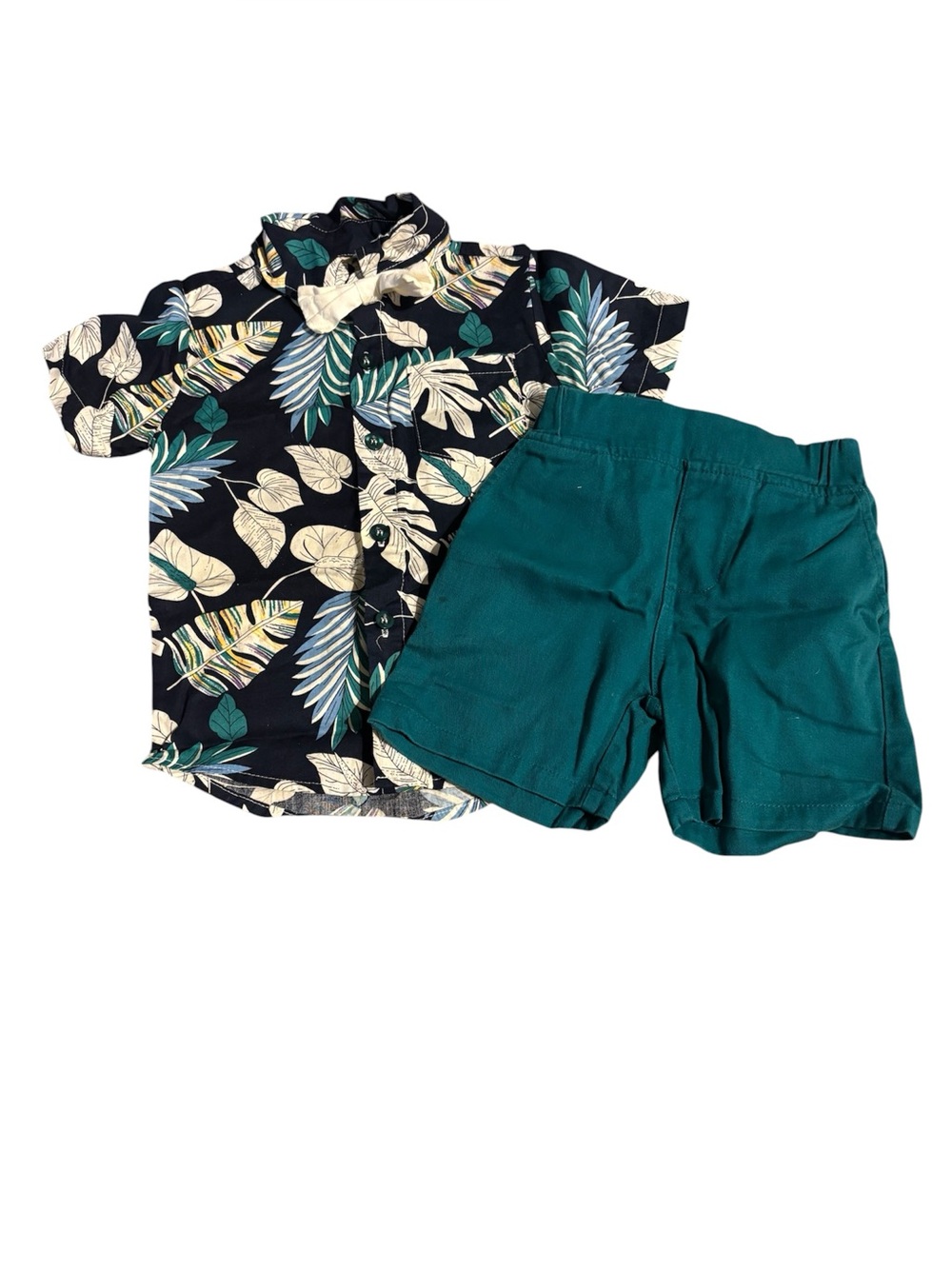 Tropical Leaf Button-Up Set with Bow Tie
